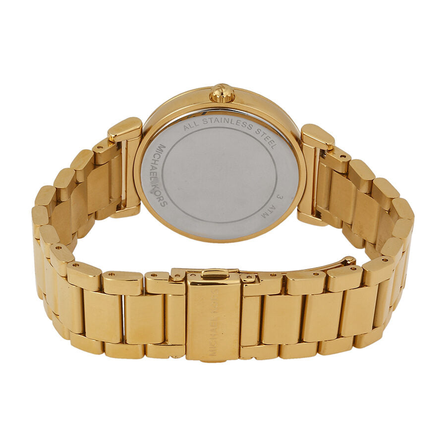 Michael Kors Catlin watch caseback with stainless steel case and gold-tone bracelet