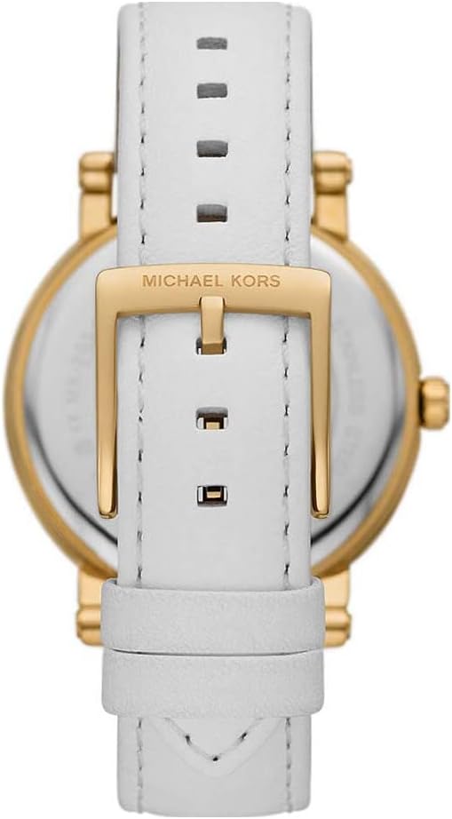 Michael Kors Corey watch caseback and white leather strap with gold-tone buckle