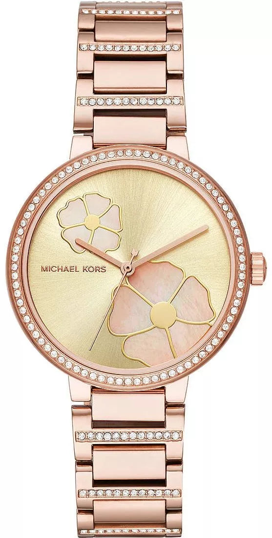 Michael Kors Courtney MK3836 rose-gold women's watch with champagne dial and floral design