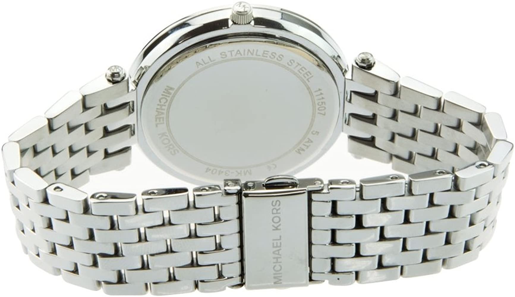 Michael Kors Darci watch caseback showing stainless steel construction