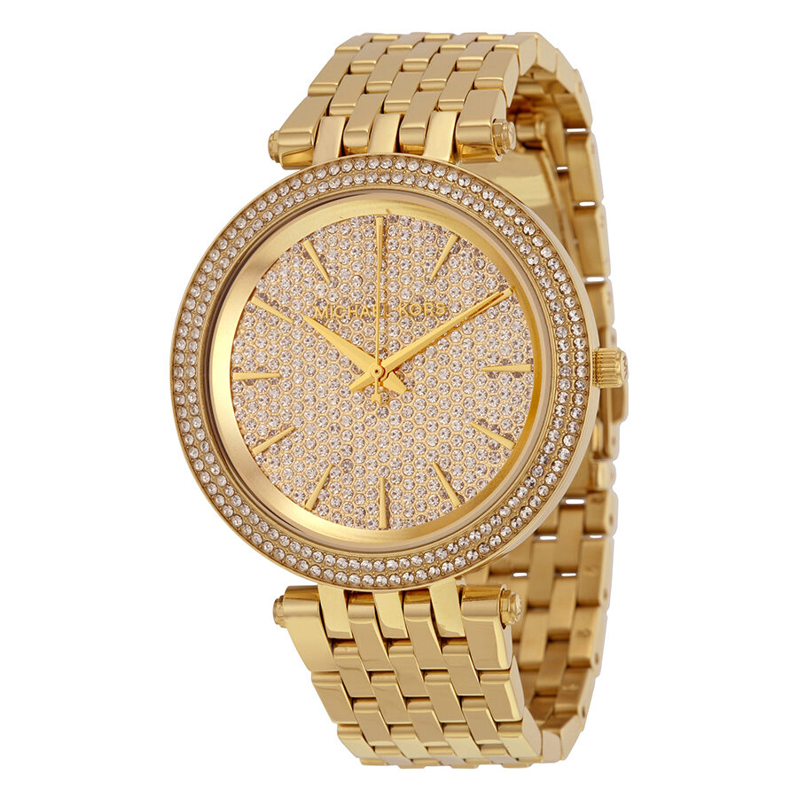 Michael Kors Darci gold watch with crystal pave dial and diamond-set bezel