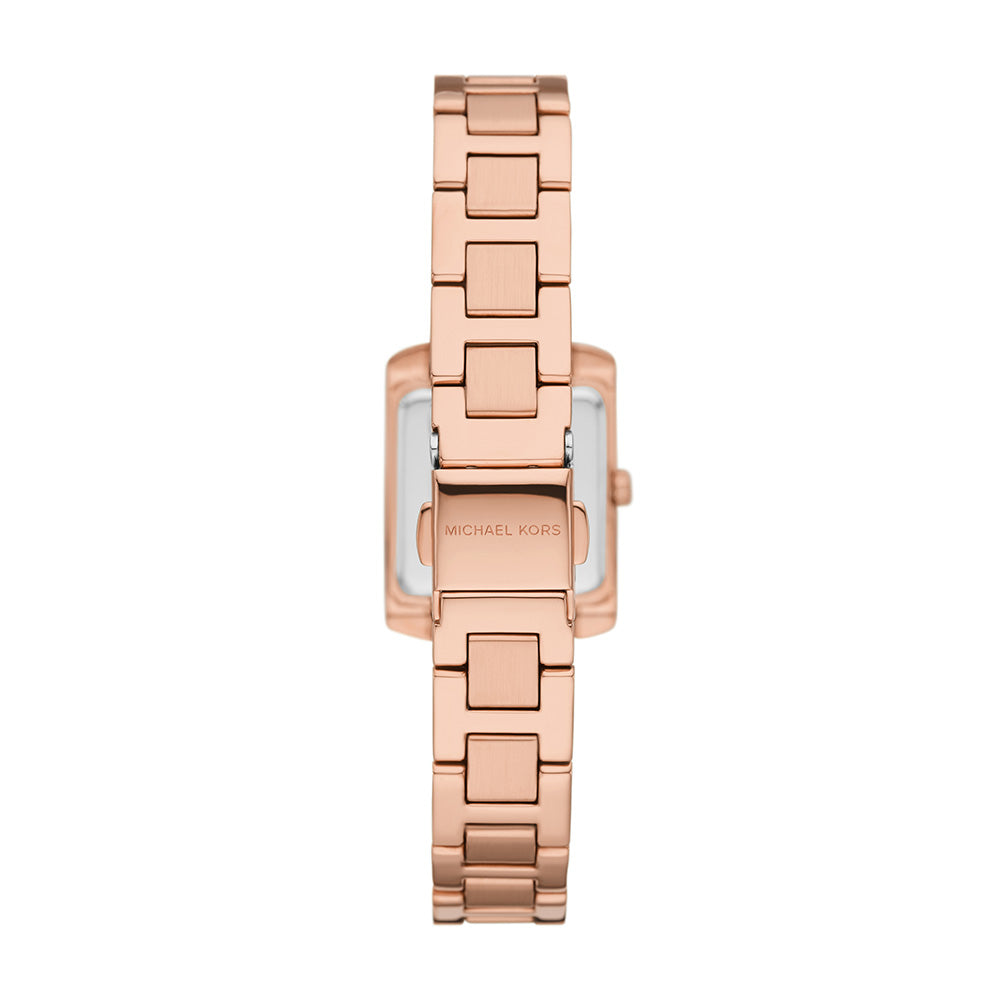 Rear view of Michael Kors Emery MK7512 watch with rose gold-tone bracelet links