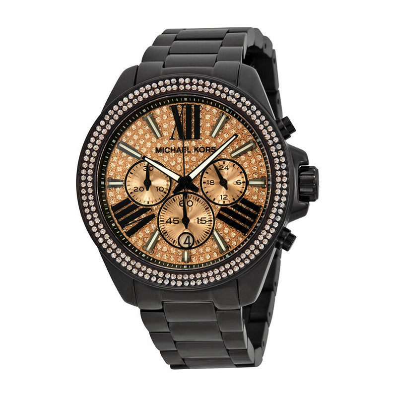 Michael Kors Everest  Chronograph Rose Dial Black Ion-plated Ladies Watch MK5879 - Watches of Australia