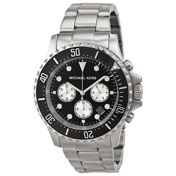 Michael Kors Everest chronograph black dial with three white subdials and stainless steel bracelet