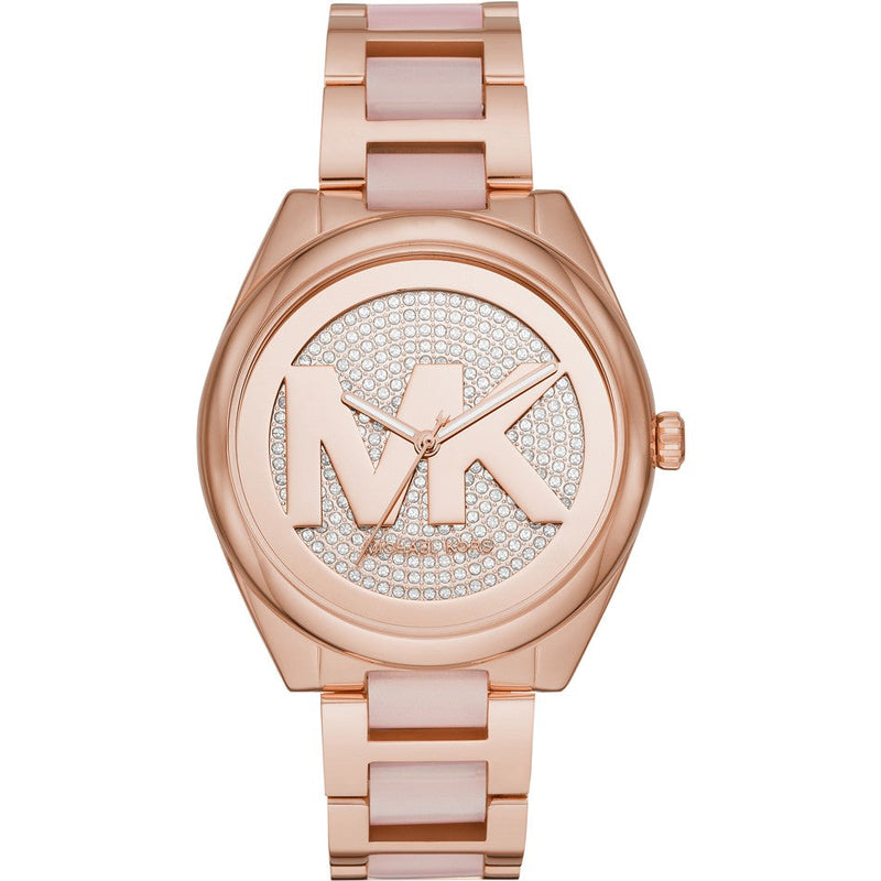 Michael Kors Janelle rose gold women's watch with crystal dial and matching bracelet