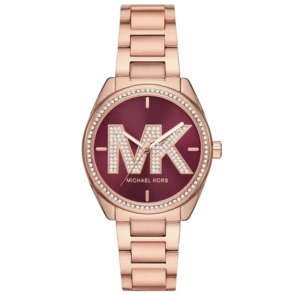Michael Kors Janelle rose gold-tone watch with mulberry dial and crystal-set bezel