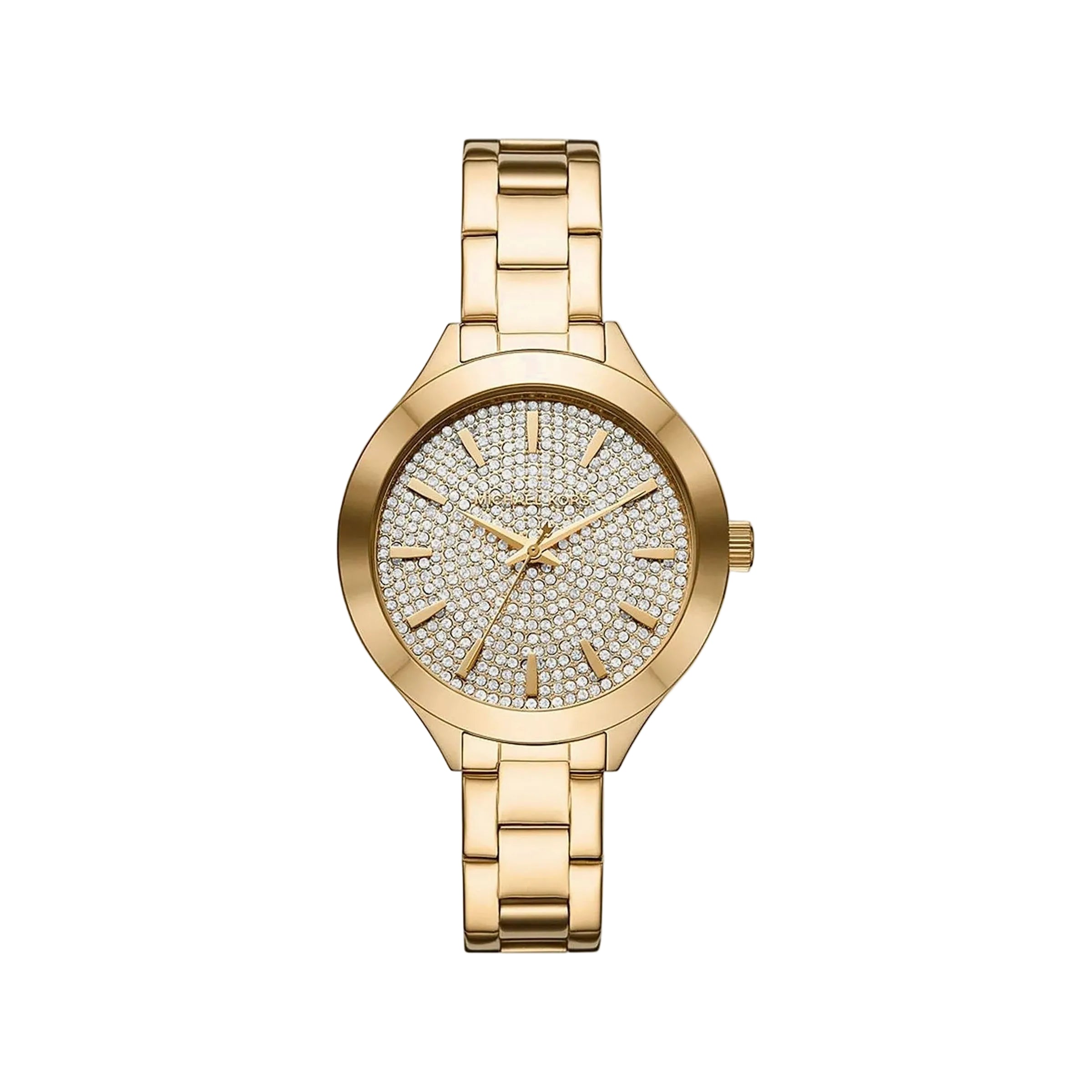 Michael Kors Key Biscayne gold-tone women's watch with crystal dial and matching bracelet
