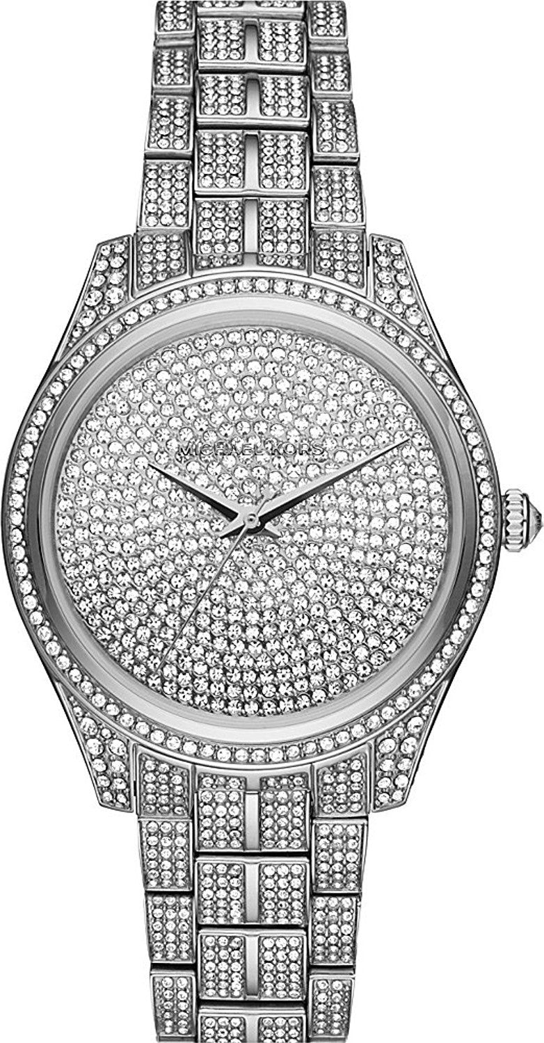 Michael Kors Lauryn Pave silver-tone women's watch with crystal-set dial and bracelet