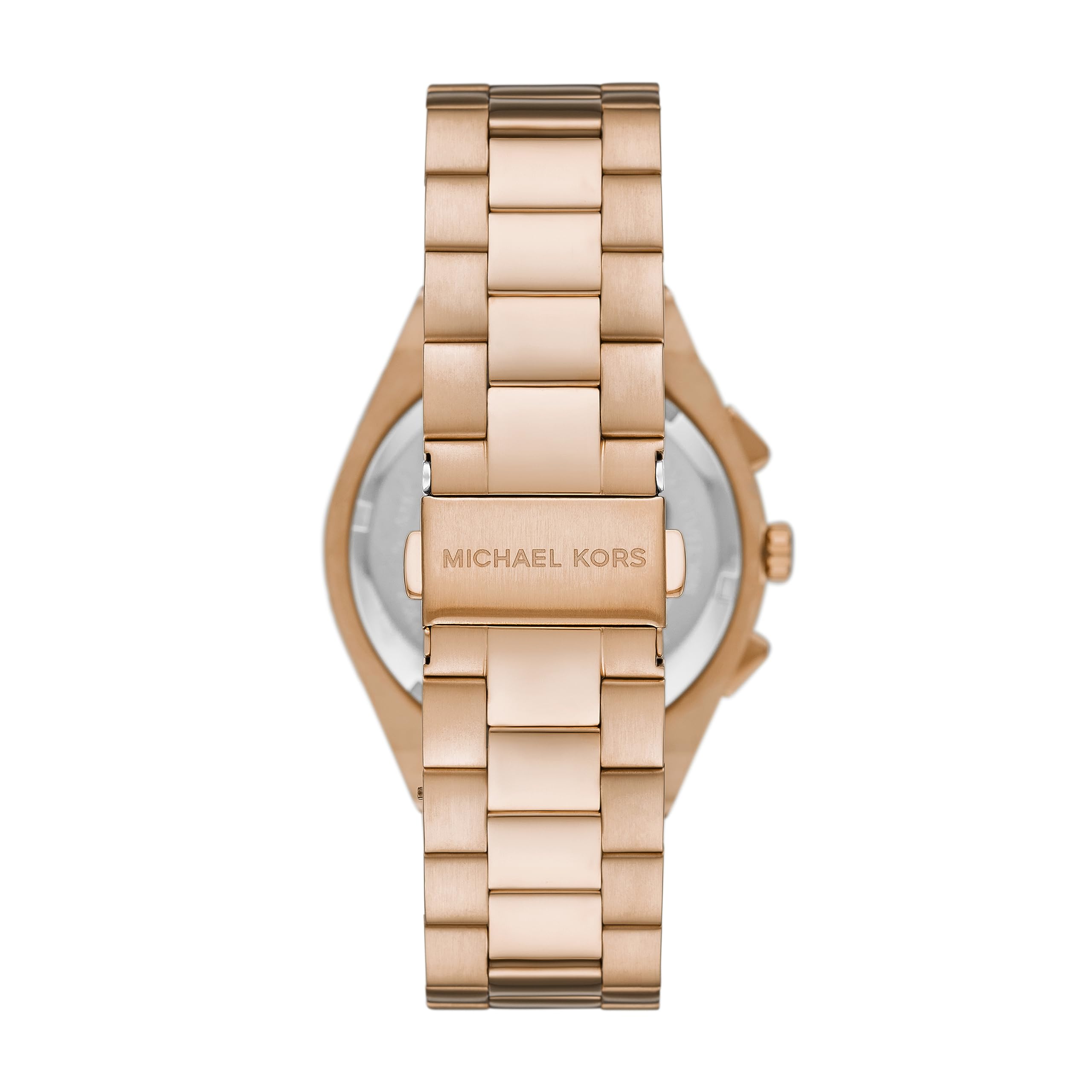 Michael Kors Lennox MK9119 caseback showing rose gold-tone case and bracelet strap detail