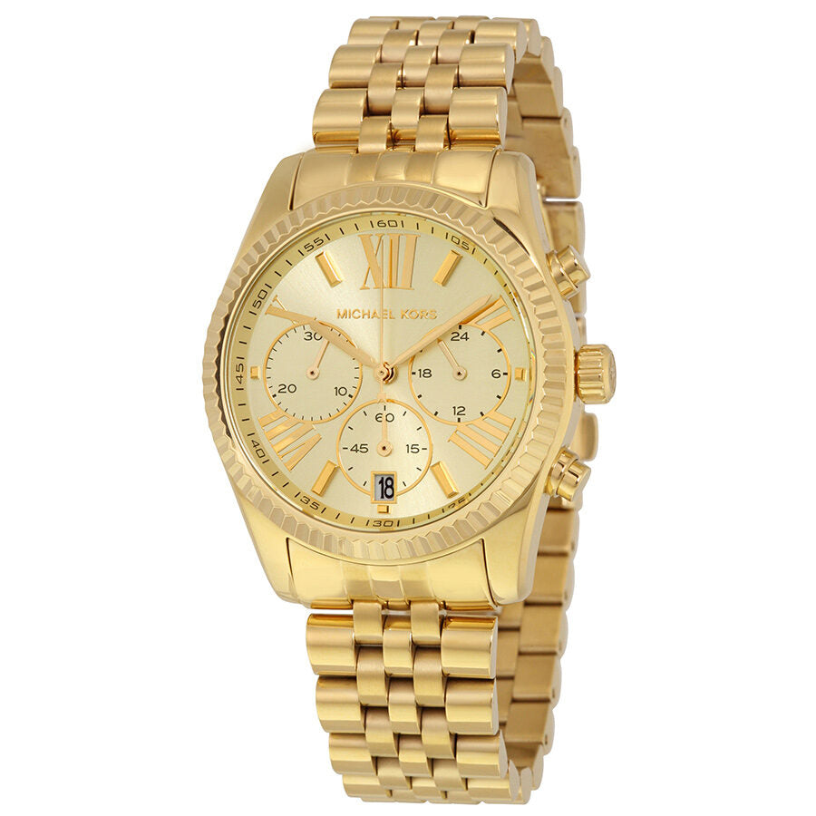 Michael Kors Lexington Chronograph gold-tone ladies watch with champagne dial and Roman numerals