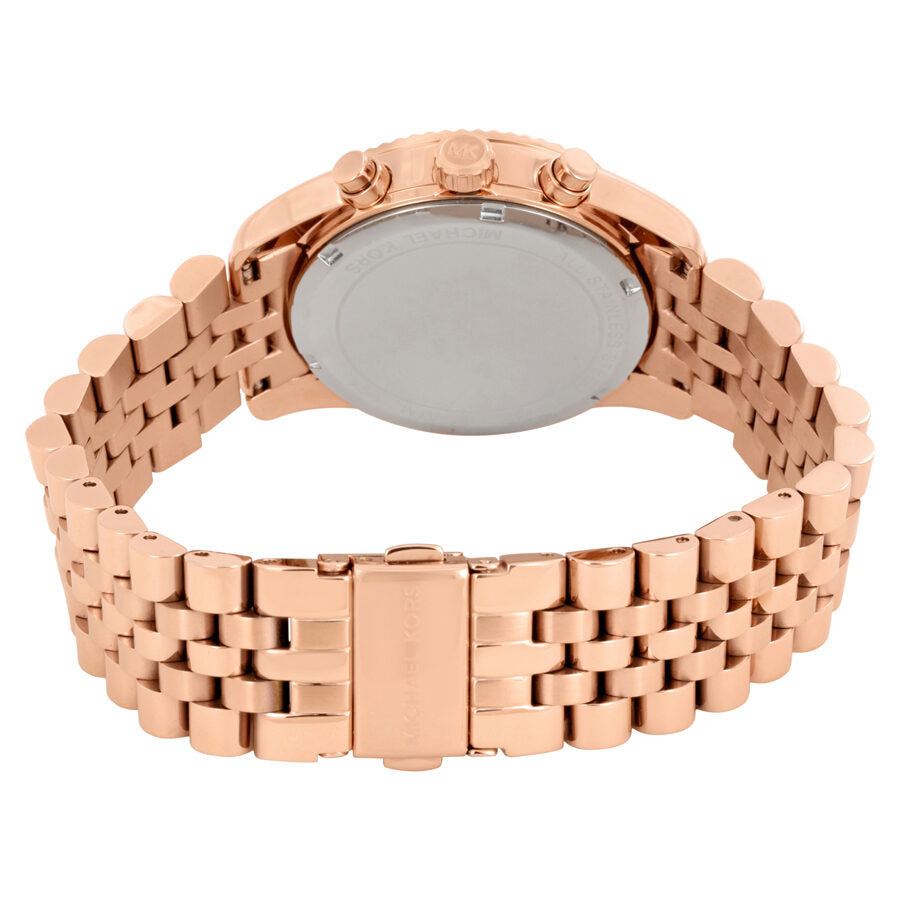 Michael Kors Lexington Chronograph rose gold watch caseback with bracelet strap