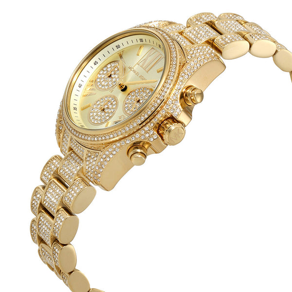 Michael Kors Mini Bradshaw Gold Dial Crystal Pave Ladies Watch MK6494 - The Watches Men & CO #2