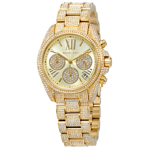 Michael Kors Mini Bradshaw Gold Dial Crystal Pave Ladies Watch MK6494 - The Watches Men & CO