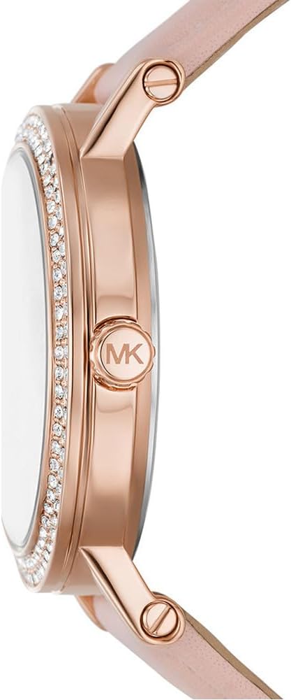 Michael Kors MK2987 side view showing rose gold case profile and pink leather strap