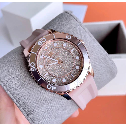 MK6854 Oversized Runway Dive watch on wrist showing pavé crystal dial