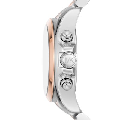 Side profile of Michael Kors MK7258 Bradshaw watch showing case depth and chronograph pushers