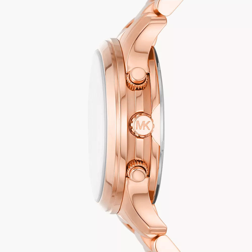 Michael Kors MK7327 rose gold chronograph watch shown from side profile