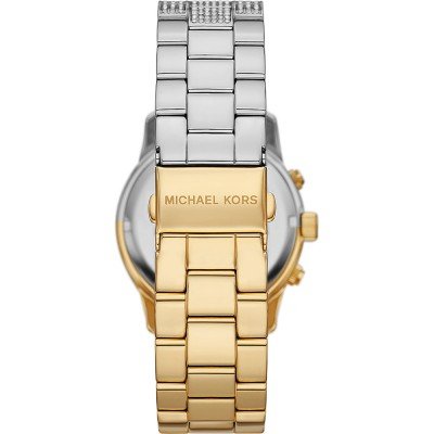 Back view of MK7329 showing gold and silver two-tone bracelet and case back