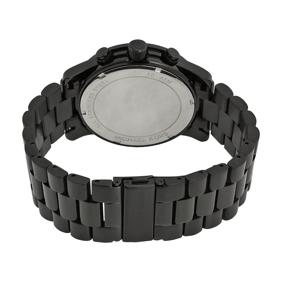 Michael Kors MK8157 watch caseback showing stainless steel bracelet and pushers