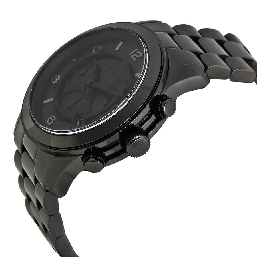 Side angle view of Michael Kors MK8157 oversized chronograph watch on wrist