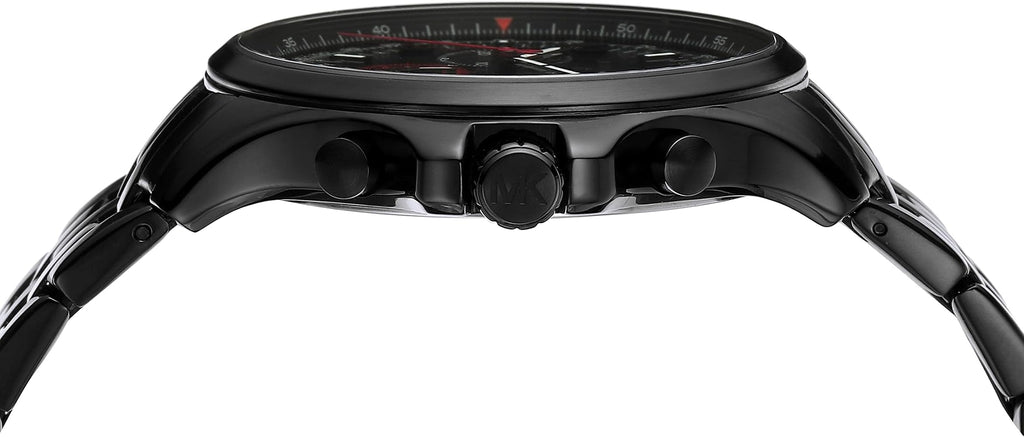 Side profile of Michael Kors MK9127 pilot watch showing case thickness and crown placement