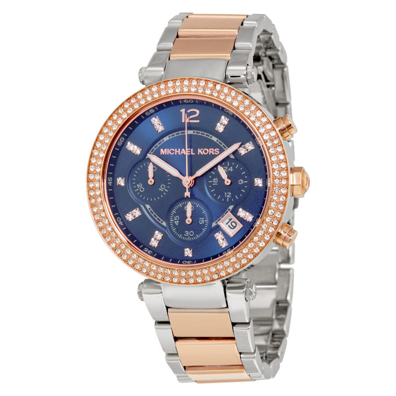 Michael Kors Parker Chronograph Blue Dial Two-tone Ladies Watch #MK6141 - The Watches Men & CO