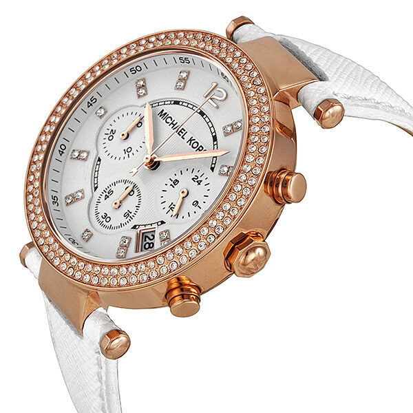 Michael Kors Parker Chronograph Rose Gold-tone White Leather Ladies Watch #MK2281 - Watches of Australia #2