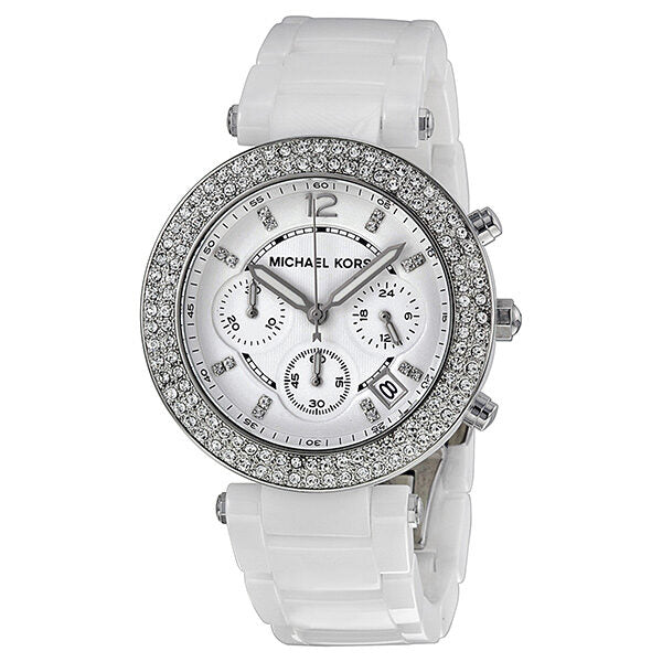 Michael Kors Parker Chronograph White Ceramic Ladies Watch MK5654 - The Watches Men & CO