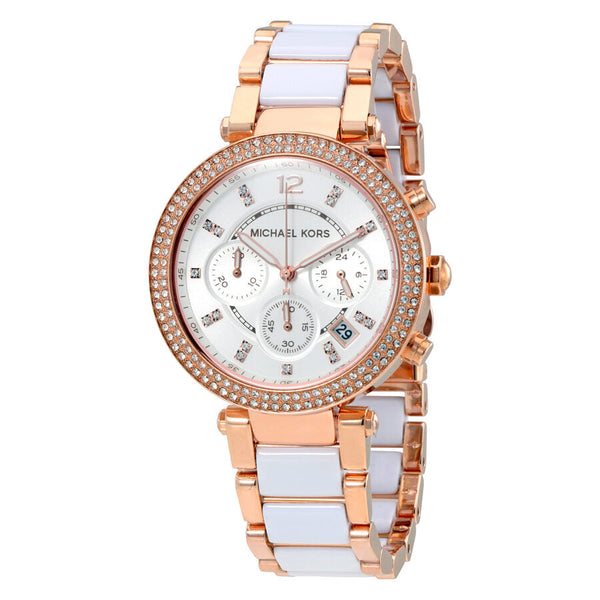 Michael Kors Parker Chronograph White Dial Ladies Watch #MK5774 - The Watches Men & CO