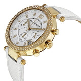 Michael Kors Parker Chronograph Yellow Gold-tone White Leather Ladies Watch #MK2290 - Watches of Australia #2