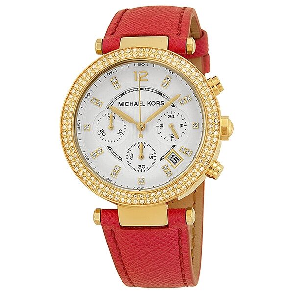 Michael Kors Parkers Chronograph White Dial Pink Leather Ladies Watch #MK2297 - Watches of Australia