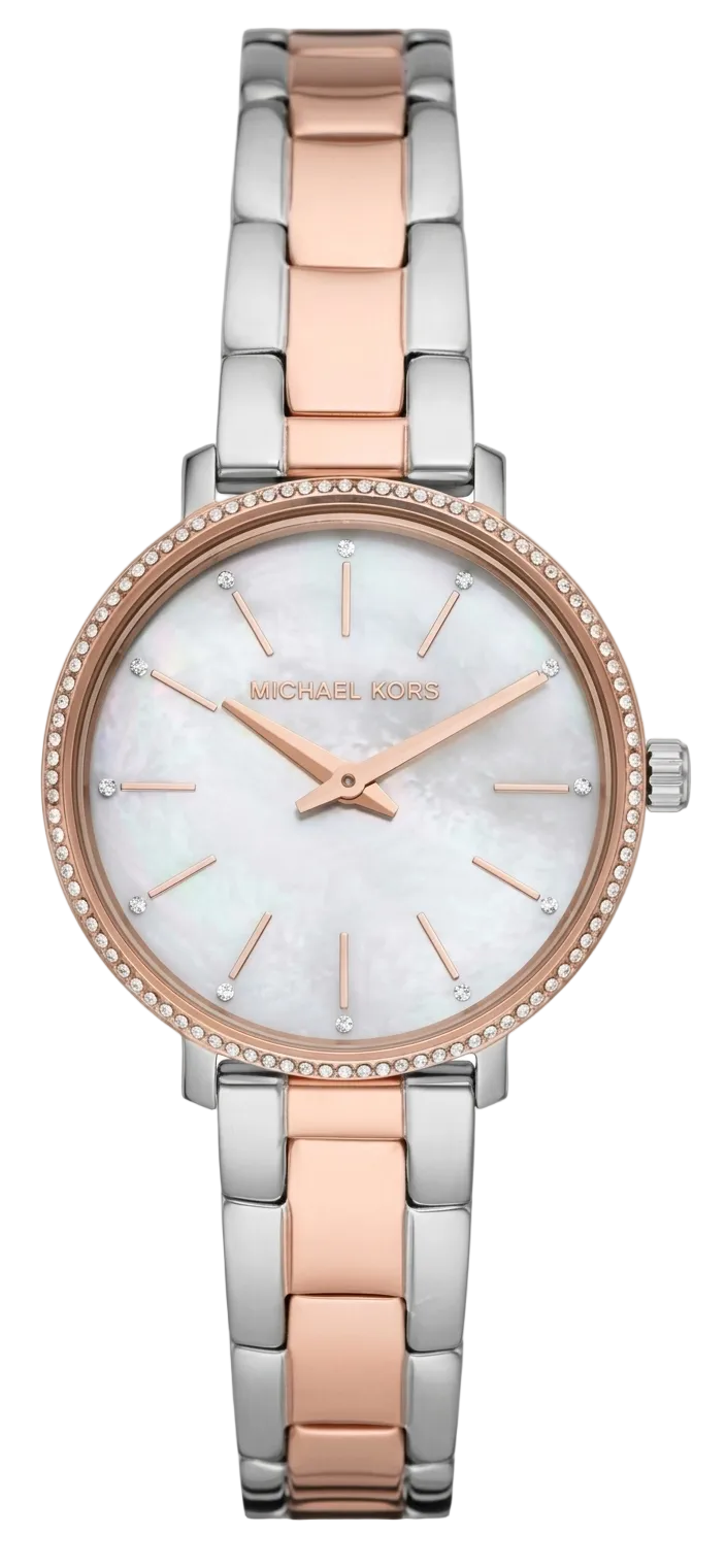 Michael Kors Pyper women's watch with mother-of-pearl white dial and two-tone steel strap