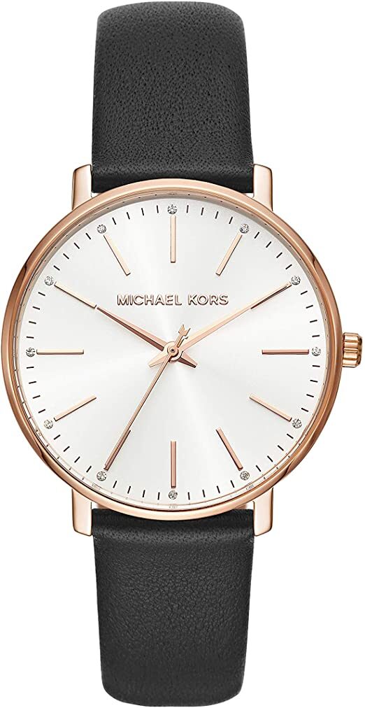 Michael Kors Pyper White Dial Black Genuine Leather Women's Watch - MK2834
