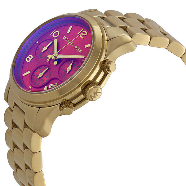 Michael Kors Runway Chronograph Iridescent Pink Dial Gold-tone Ladies Watch MK5939 - The Watches Men & CO #2