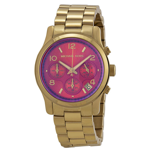 Michael Kors Runway Chronograph Iridescent Pink Dial Gold-tone Ladies Watch MK5939 - The Watches Men & CO