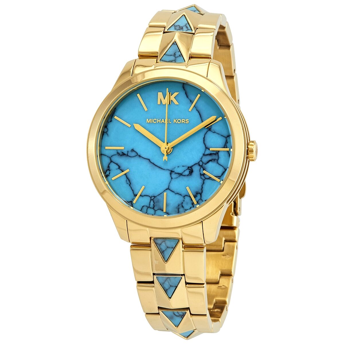 Michael Kors Runway Mercer ladies watch with turquoise dial and gold-tone case