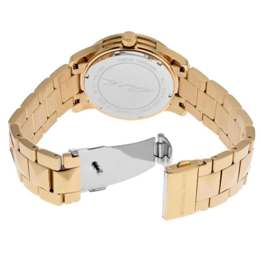 Michael Kors Runway MK7390 caseback showing MK logo and case design