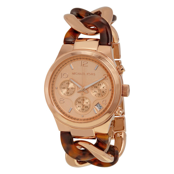 Michael Kors Runway Rose Gold-tone Tortoise Twist Chain Link Ladies Watch MK4269 - The Watches Men & CO