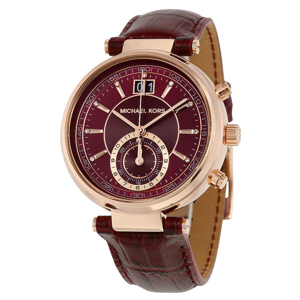 Michael Kors Sawyer Burgundy Dial Burgundy Leather Ladies Watch MK2426 - The Watches Men & CO