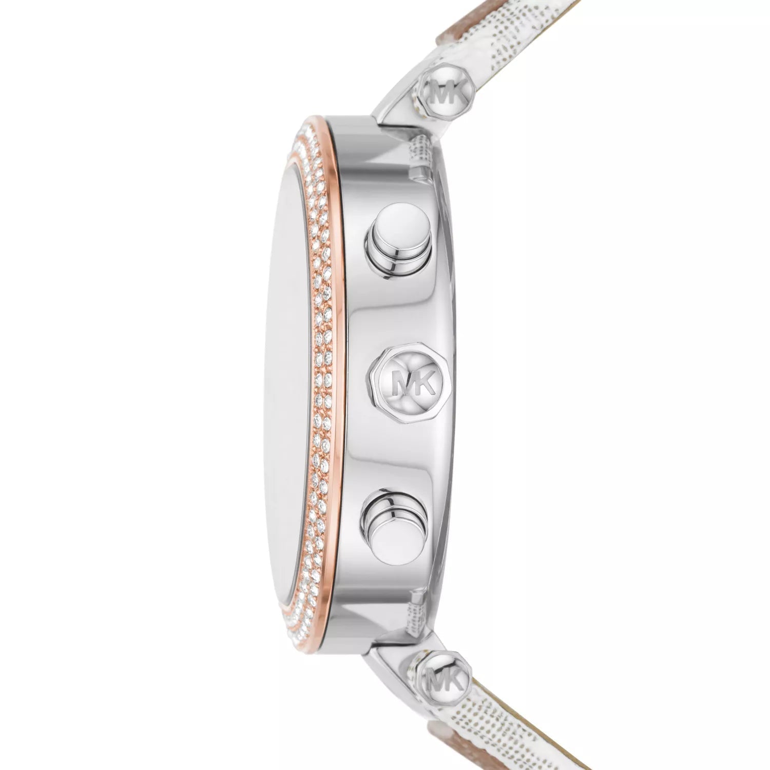 Michael Kors Parker Pavé Two-tone Signature-Print PVC and Leather Strap Women's Watch - MK6950