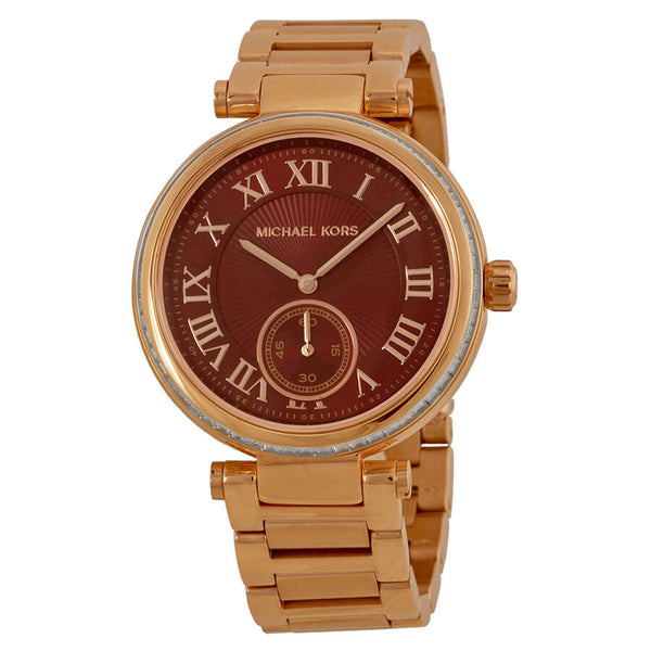 Michael Kors Skylar Red Dial Rose Gold Steel Ladies Watch MK6086 - The Watches Men & CO