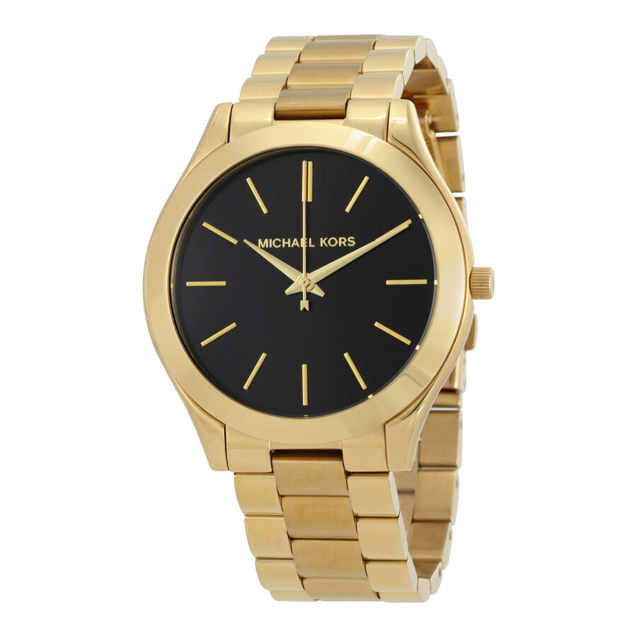 Michael Kors Slim Runway women's watch with black dial and gold-tone case