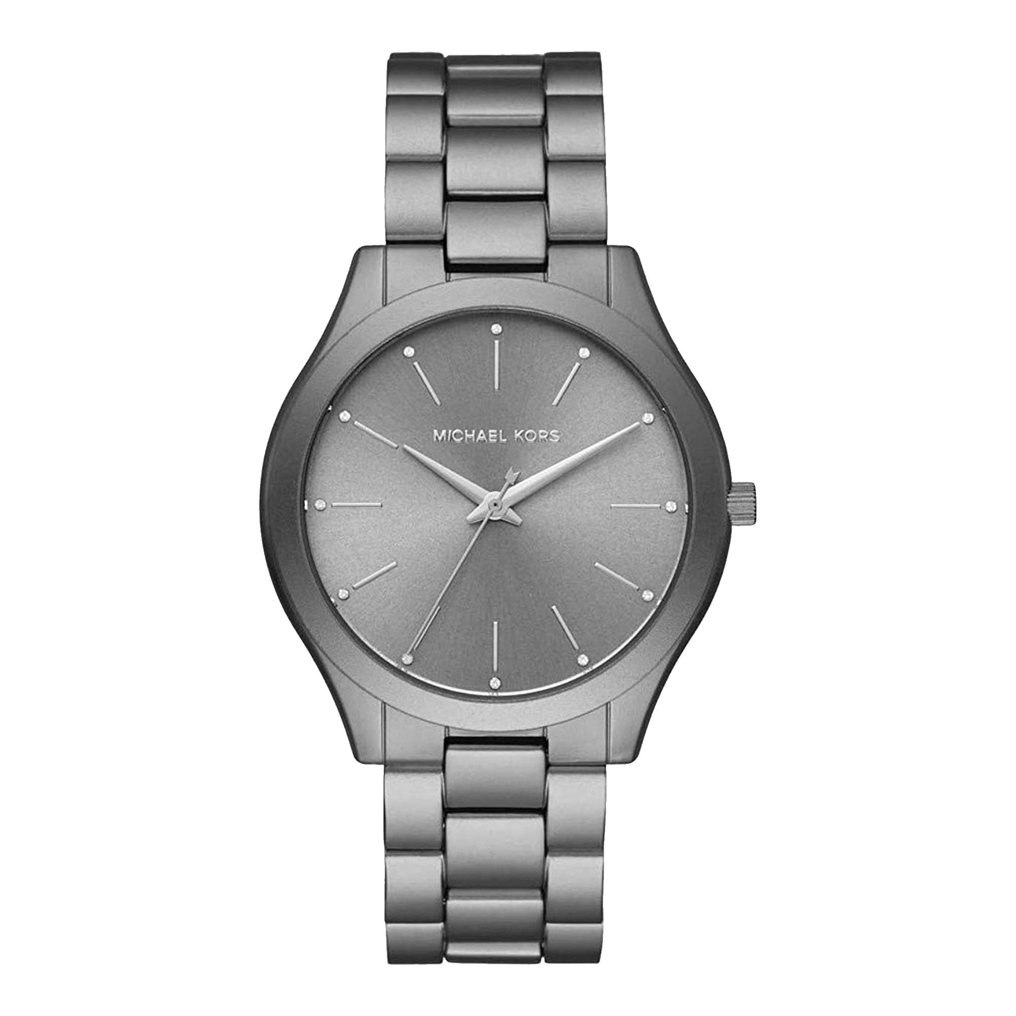 Michael Kors Slim Runway charcoal men's watch with gray dial and stainless steel bracelet