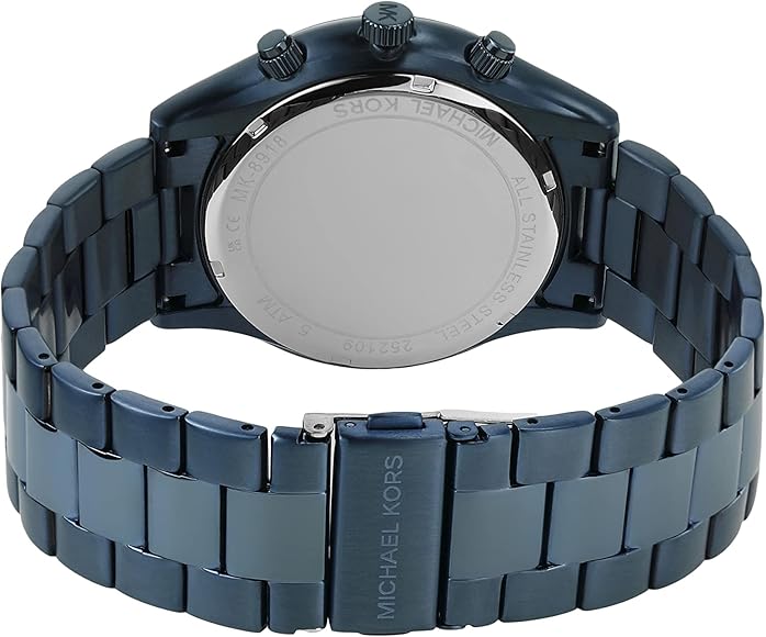 Back view of Michael Kors Slim Runway MK8918 showing stainless steel bracelet and case back
