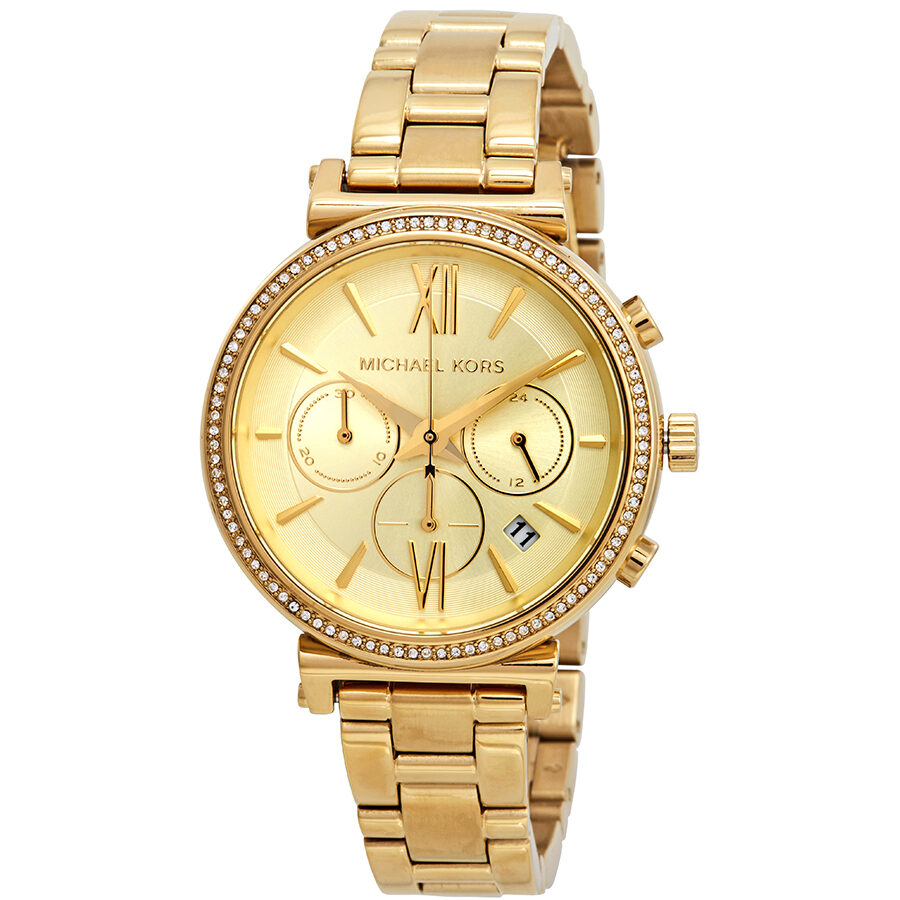 Michael Kors Sofie gold-tone chronograph watch with crystal bezel and champagne dial