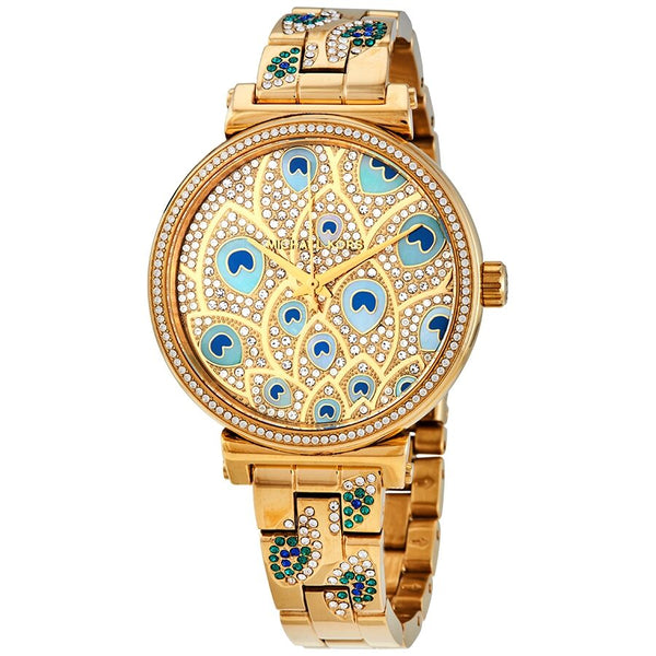 Michael Kors Sofie Quartz Crystal Peacock Feather Motif Dial Ladies Watch MK3945 - The Watches Men & CO