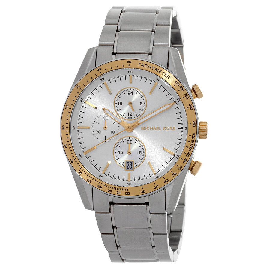Michael Kors Warren silver-tone chronograph watch with white dial and gold-tone bezel