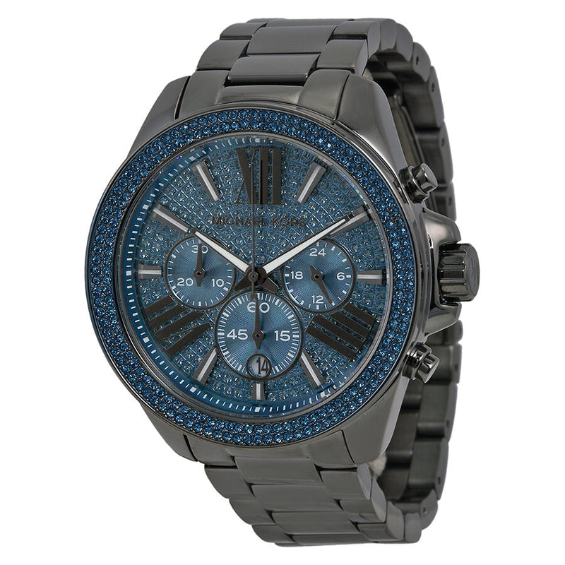 Michael Kors Wren Chronograph Blue Crystal Pave Dial Gunmetal Ion-plated Men's Watch MK6097 - Watches of Australia