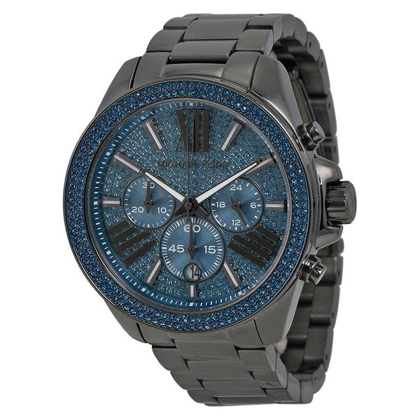 Michael Kors Wren Chronograph Blue Crystal Pave Dial Gunmetal Ion-plated Men's Watch MK6097 - BigDaddy Watches