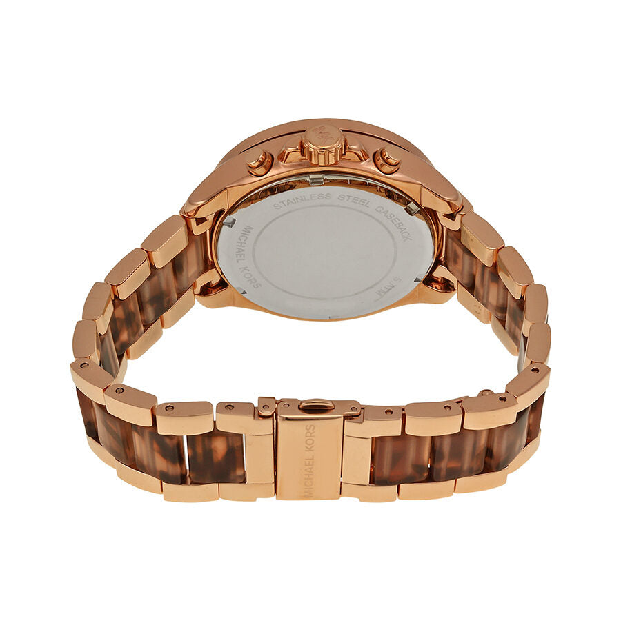 Michael Kors Wren Chronograph Crystal Pave Dial Rose Gold-tone and Tortoise-shell Acetate Ladies Watch MK6159 - The Watches Men & CO #3